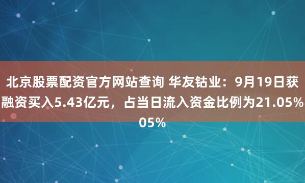 北京股票配资官方网站查询 华友钴业：9月19日获融资买入5.43亿元，占当日流入资金比例为21.05%